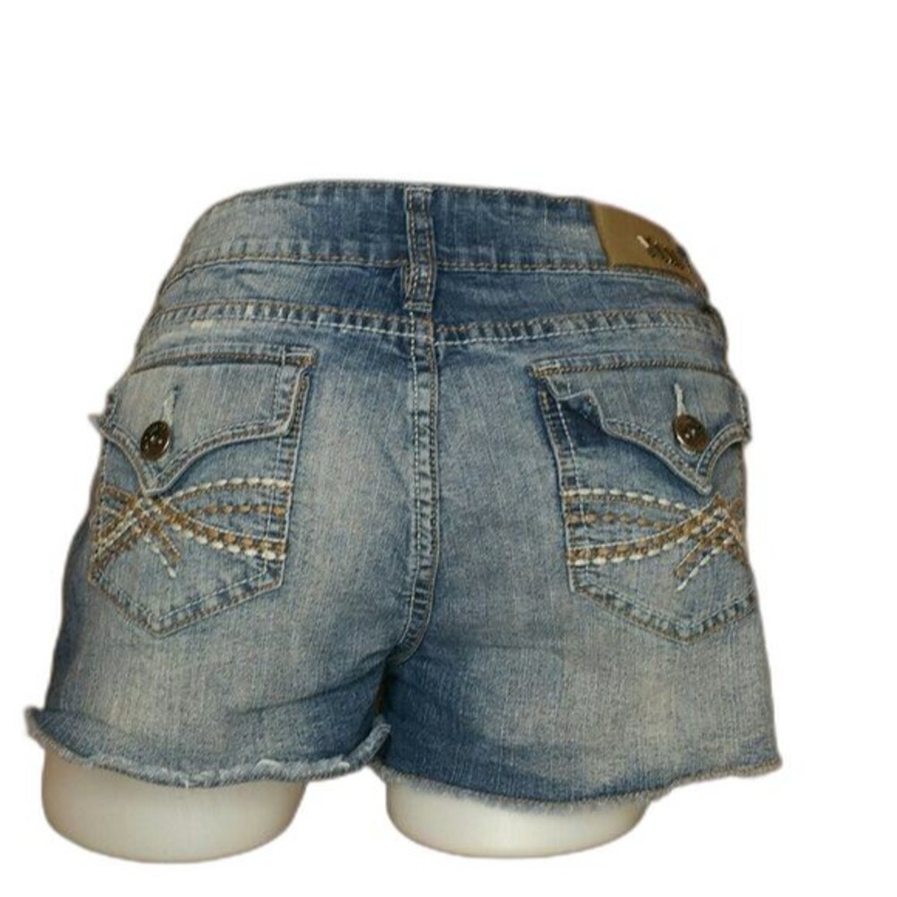YMI Jean Shorts Button Flap Pockets Raw Hem Cut off Distressed Juniors Size 13